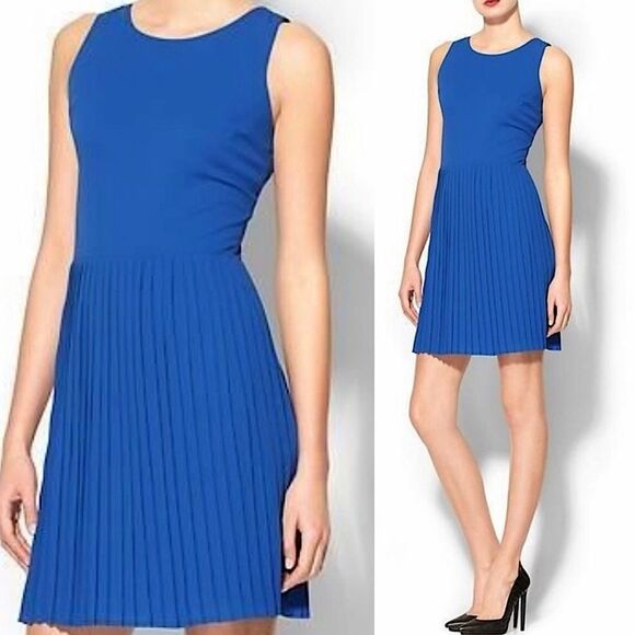PIM + LARKIN Pleated Dress Harper Blue Dress Work Wedding Holiday Party Size S - Picture 1 of 7